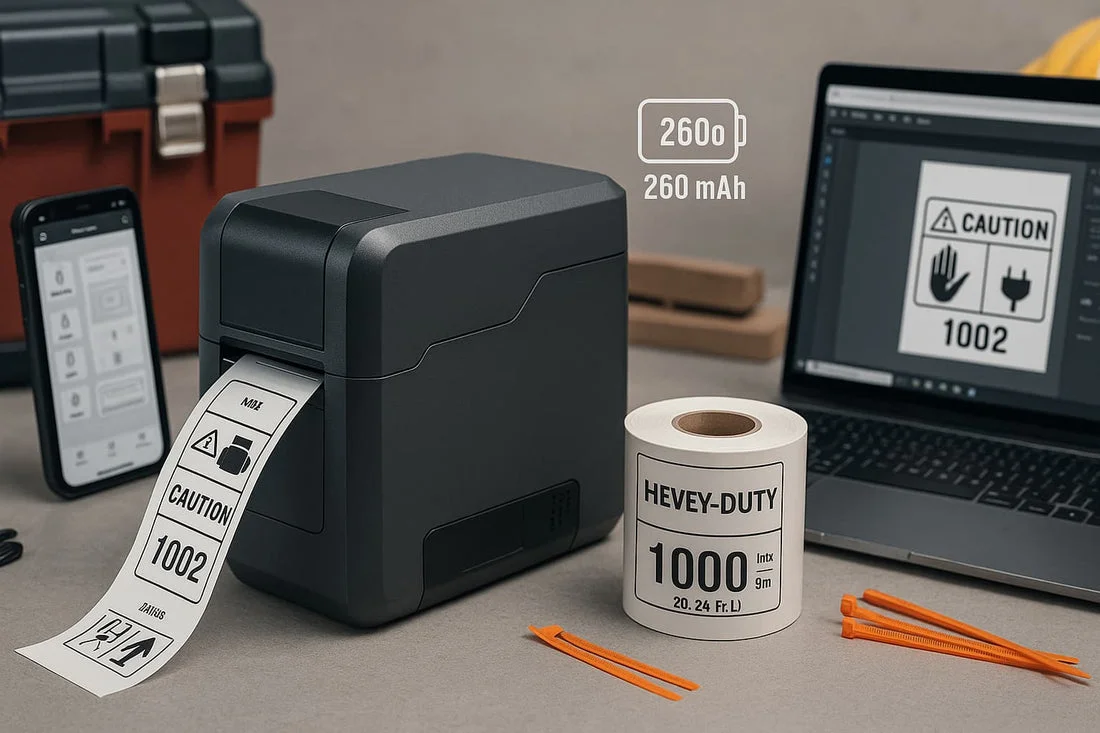 office label maker with organized files and supplies