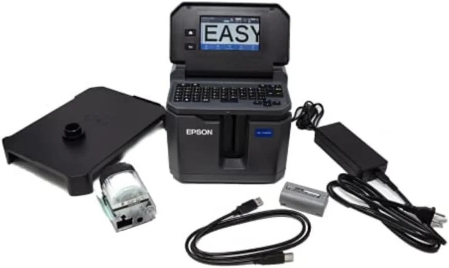 office label maker with organized files and supplies