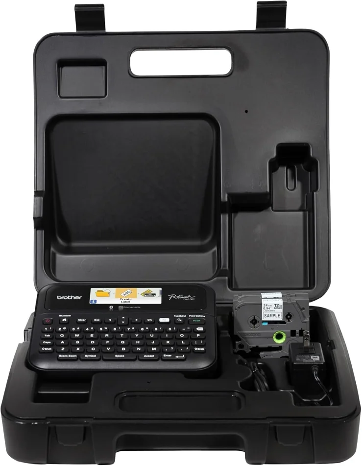 office label maker with organized files and supplies